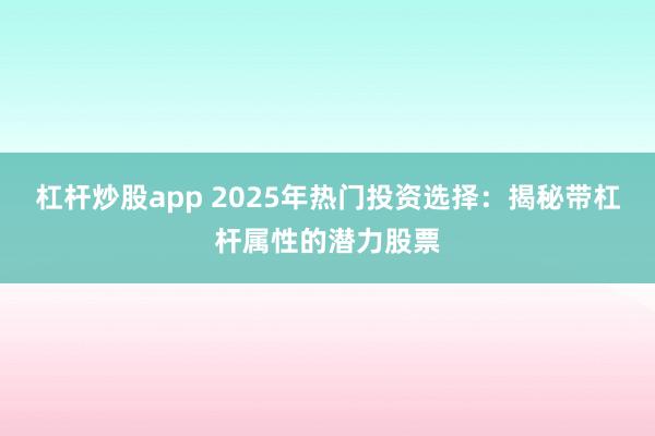 杠杆炒股app 2025年热门投资选择：揭秘带杠杆属性的潜力股票