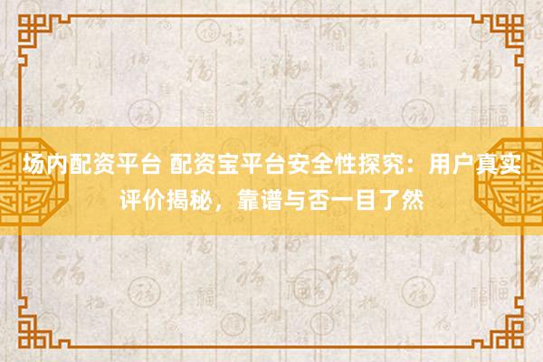场内配资平台 配资宝平台安全性探究：用户真实评价揭秘，靠谱与否一目了然